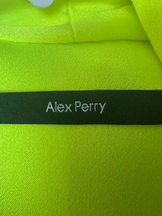 Bow Neck-Scarf Satin Crepe Shirt in Neon Yellow by Alex Perry - Picture 4 of 9